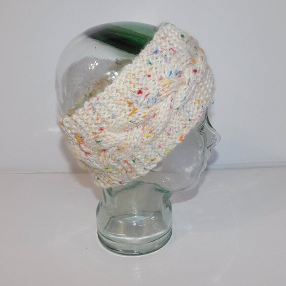 Hand Knit Cream Confetti Yarn Winter Headband - Picture 1 of 7